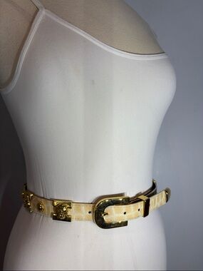 Vintage St. Maarten Dallas Lion Head Belt Gold Medallion Statement 80s 90s